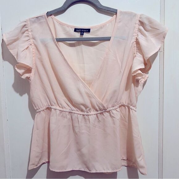 New Glory flutter sleeve ballet pink blouse women’s large like new! - Picture 1 of 3